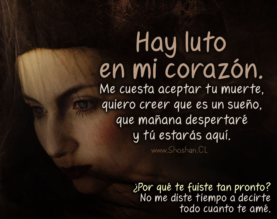 Hay luto en mi corazón. Me cuesta aceptar tu muerte, quiero creer que es un sueño, que mañana despertaré y tú estarás aquí. ¿Por qué te fuiste tan pronto? No me diste tiempo a decirte todo cuanto te amé.