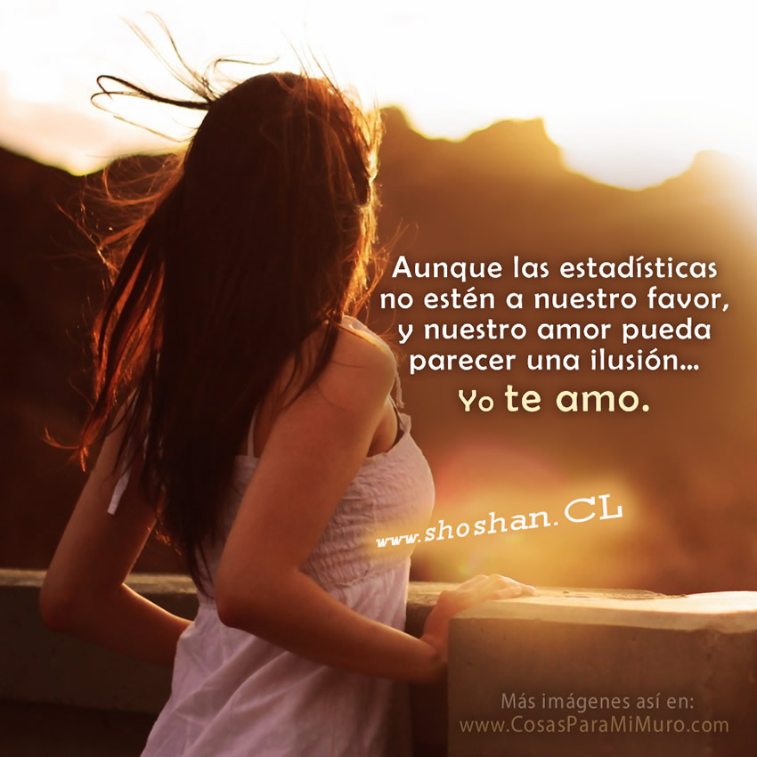 Aunque las estadísticas no estén a nuestro favor y nuestro amor pueda parecer una ilusión... yo te amo. --Shoshan.